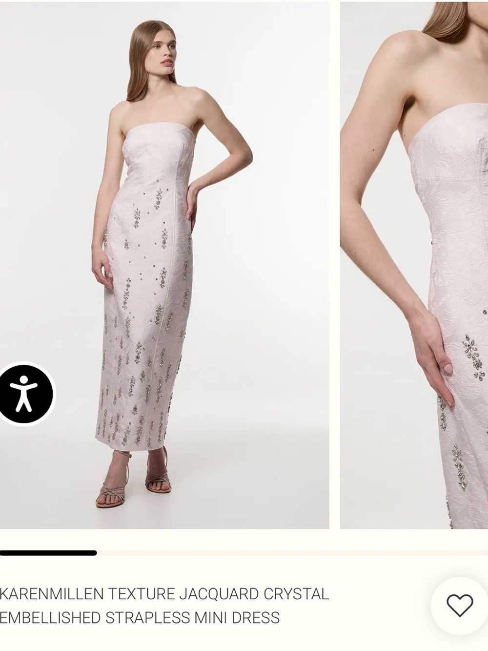 Karen Millen Strapless Jacquard Midi Dress in Pale Blush with Crystal Detail